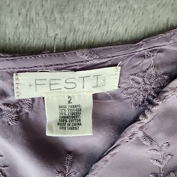 Festi Plus Size 2X Purple Short Sleeve Tie Front Romper w/ Embroidery - Picture 4 of 8